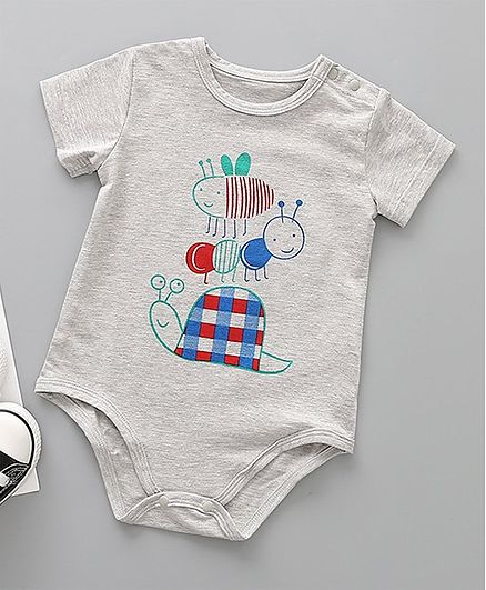 Pre Order - Awabox Caterpillar Print Half Sleeves Onesie - Grey