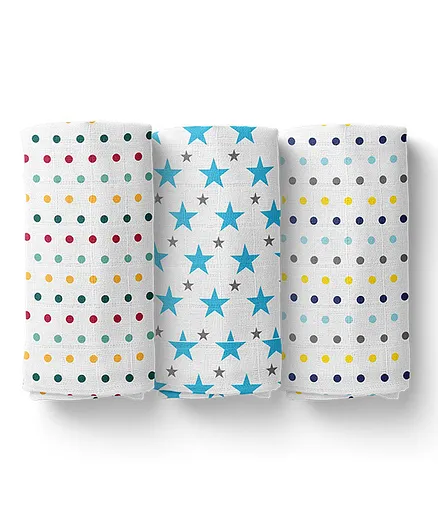 Mom's Home Cotton Soft Baby Muslin Swaddle Multi Print Pack of 3 - Multicolor