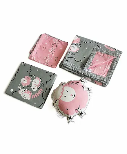 Silverlinen Sheep Design 4 Piece Bedding Set - Pink Grey