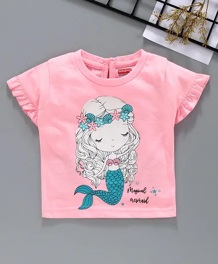 Babyhug Short Sleeves Tee Magical Mermaid Print - Pink