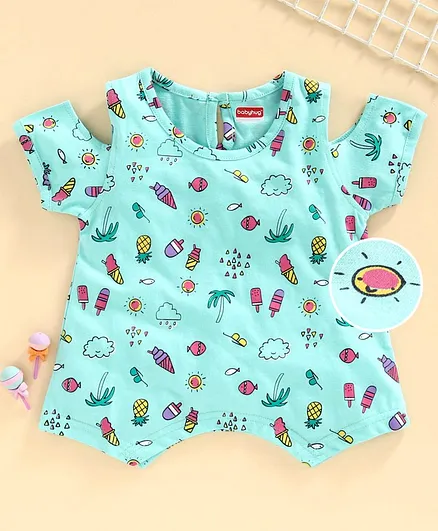 Babyhug Cold Shoulder Asymmetrical Top Multiprint - Light Blue