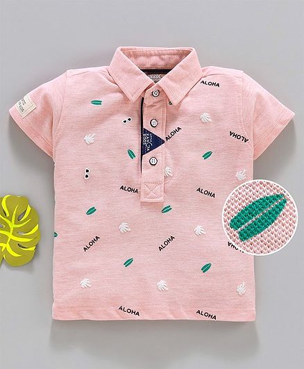 Little Kangaroos Half Sleeves T Shirt Multi Print - Peach