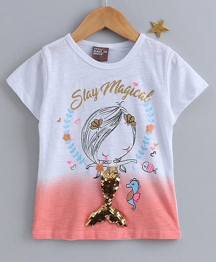 Little Kangaroos Half Sleeves Top with Sequins - White