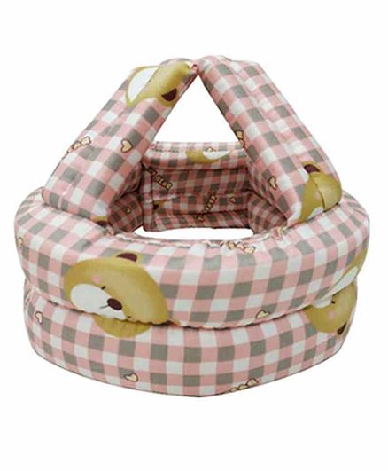 Syga Checked Baby Cushion Head Protector Teddy Bear Print - Pink