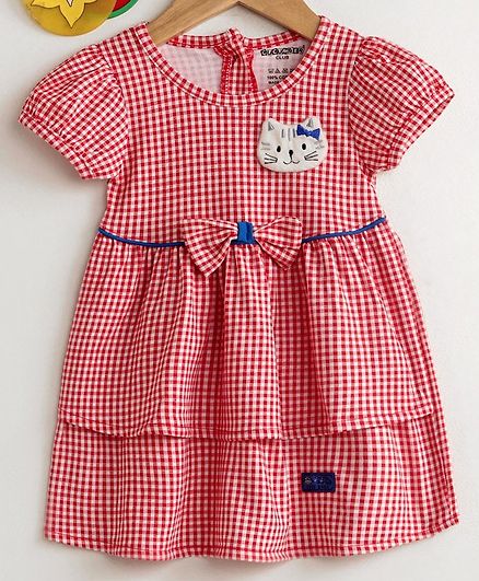 Cucumber Short Sleeves Checkered Frock - Red