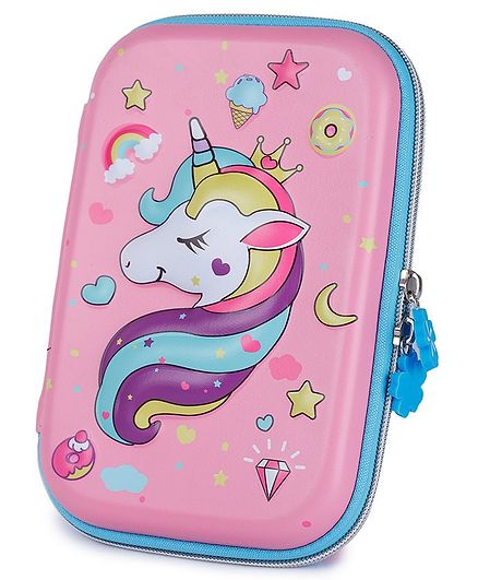 Webby Unicorn Printed Hard Top EVA Pencil Pouch - Pink
