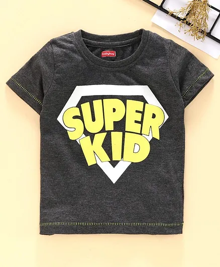 Babyhug Half Sleeves Tee Super Kid Print - Dark Grey