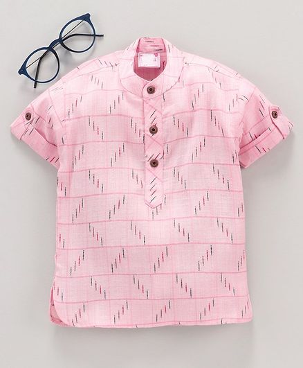 Ridokidz Half Sleeves Printed Kurta - Pink