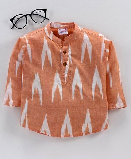 Ridokidz Full Sleeves Ikat Short Kurta - Orange