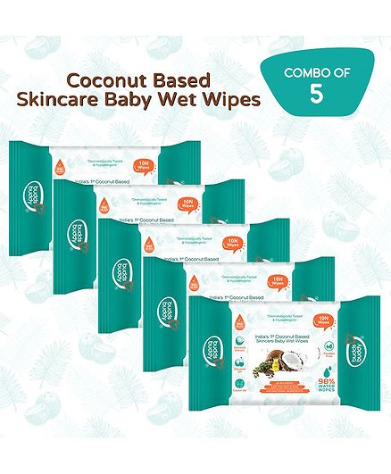 Buddsbuddy Coconut Based Wet Wipes Pack of 5 - 10 Pieces Each