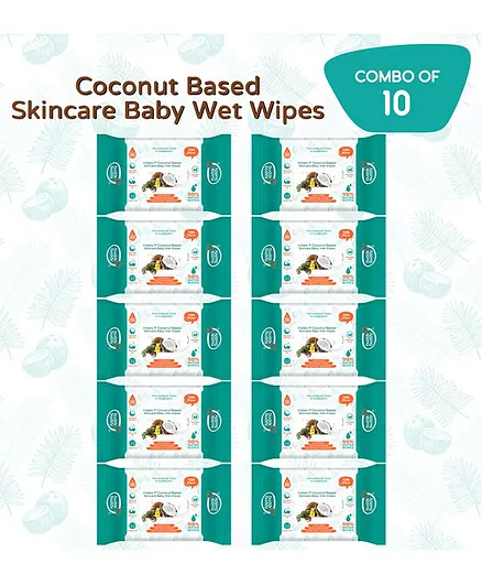 Buddsbuddy Combo of 10 Coconut Based Skincare Baby Wet Wipes Contains Coconut Oil, Castor Oil- 10 Pieces