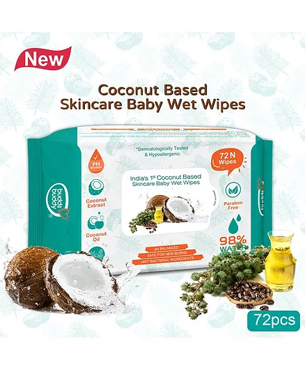 Buddsbuddy Coconut Based Skincare Baby Wet Wipes Contains Coconut Oil, Castor Oil- 72 Pieces