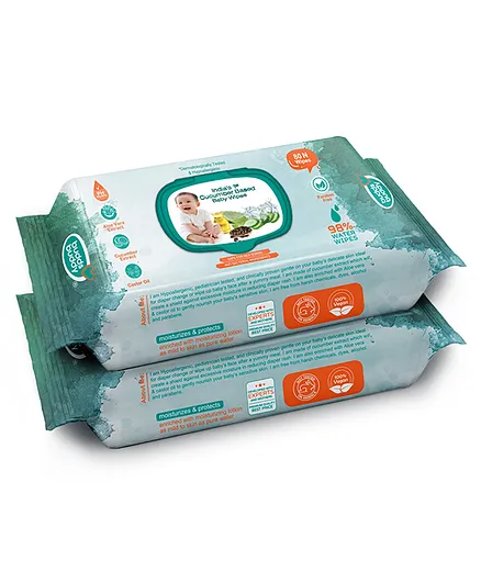 Buddsbuddy Combo of 2 Cucumber Based Skincare Baby Wet Wipes With Lid Contains Aloe vera Extract, Castor Oil - 80 Pieces