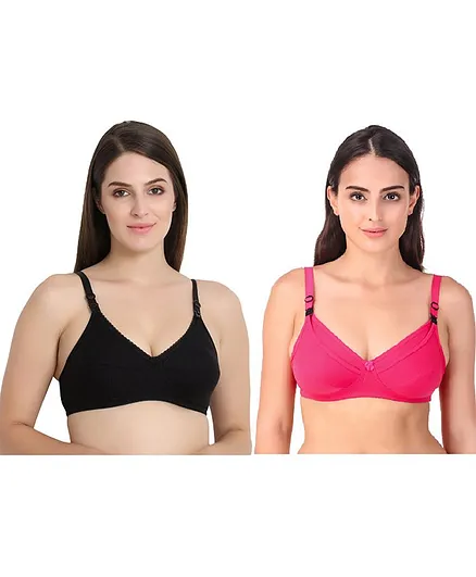 FABURA Pack Of 2 Solid Maternity Bra - Black & Pink