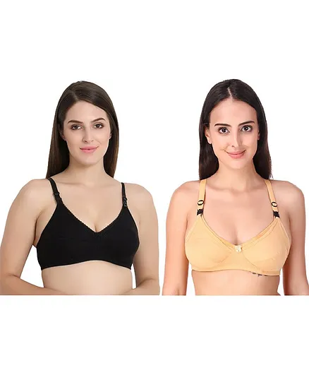 FABURA Pack Of 2 Solid Colour Maternity Bra - Black & Beige