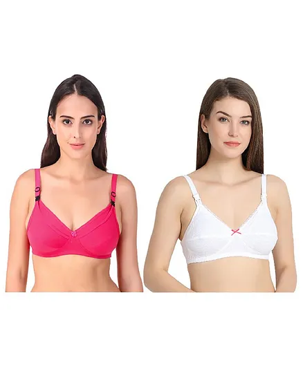 FABURA Pack Of 2 Solid Colour Maternity Bra - White & Pink