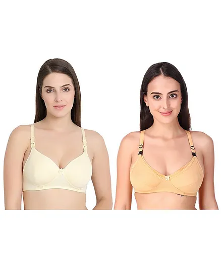 FABURA Pack Of 2 Solid Colour Maternity Bra - Off White & Beige