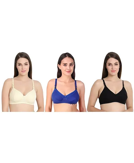 FABURA Pack Of 3 Solid Maternity Bra - Cream Blue Black