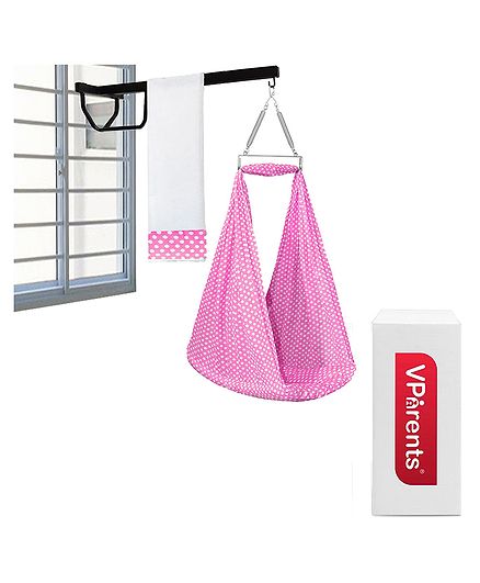 VParents Swing Cradle Mosquito Net and Spring with Cradle Hanger - Pink