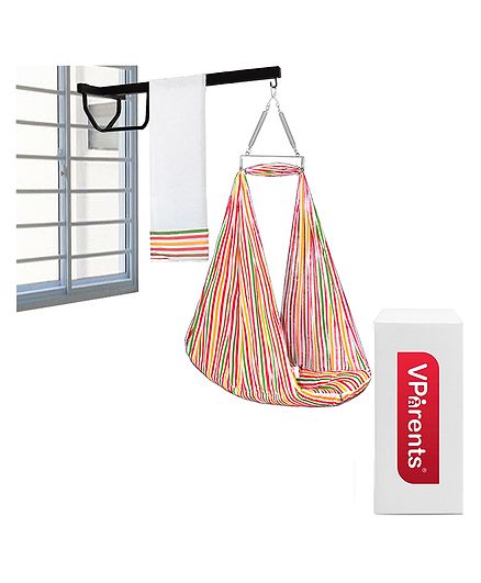 VParents Neonate Swing Cradle Mosquito Net and Spring with Window Cradle Hanger - Red Multicolour
