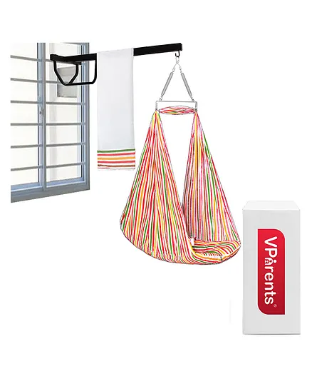 VParents Neonate Swing Cradle Mosquito Net and Spring with Window Cradle Hanger - Red Multicolour