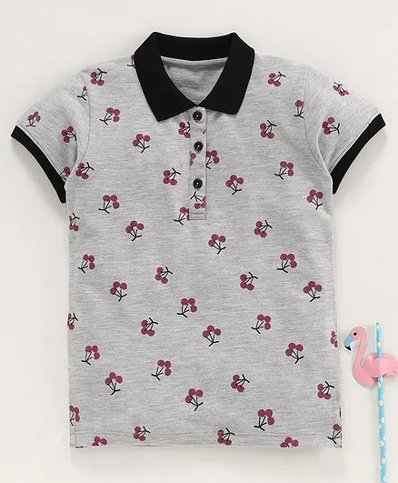 Stupid Cupid All Over Cherry Printed Half Sleeves Tee - Grey