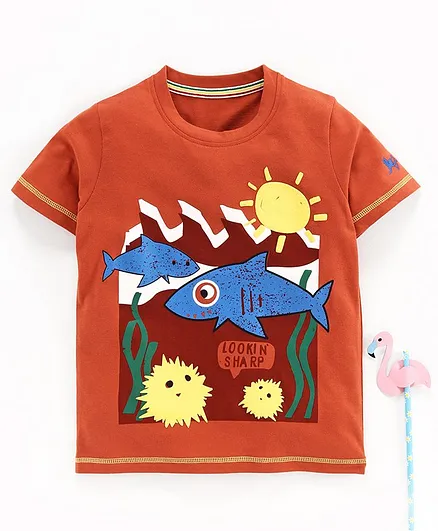 Stupid Cupid Car Print Half Sleeves Tee - Orange