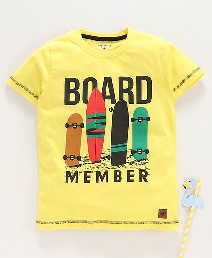 Stupid Cupid Board Member Print Half Sleeves Tee - Yellow