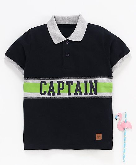 Stupid Cupid Captain Print Half Sleeves Polo Tee - Navy Blue