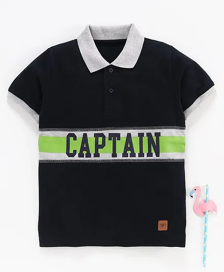 Stupid Cupid Captain Print Half Sleeves Polo Tee - Navy Blue