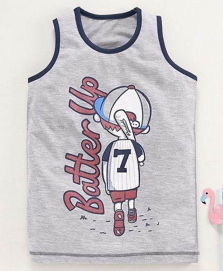 Stupid Cupid Batter Up Print Sleeveless Tee - Grey