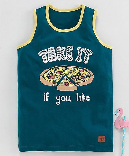 Stupid Cupid Pizza Print Sleeveless Tee - Green