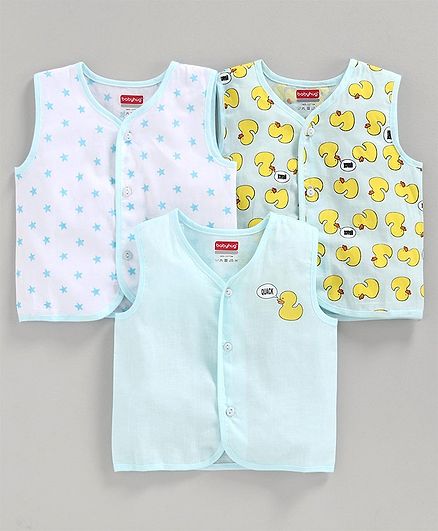 Babyhug Sleeveless Jhablas Multiprint Pack of 3 - Light Sea Green White