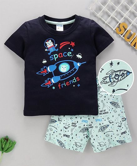 Tango Half Sleeves Tee & Shorts Space Print - Blue