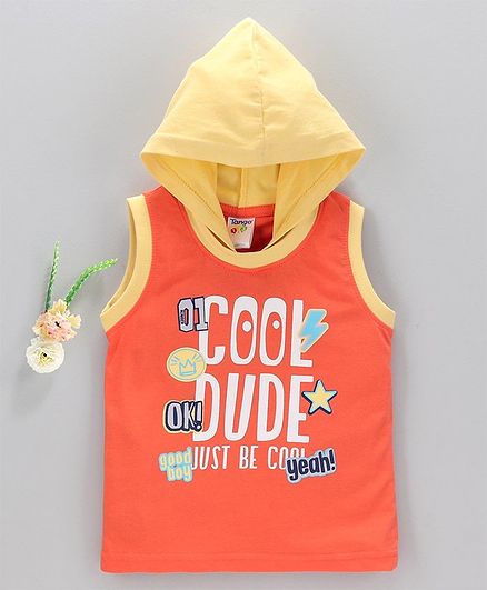 Tango Sleeveless Hooded T-Shirt Text Print - Orange