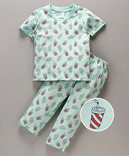 Tango Half Sleeves Night Suit Cup Print - Green