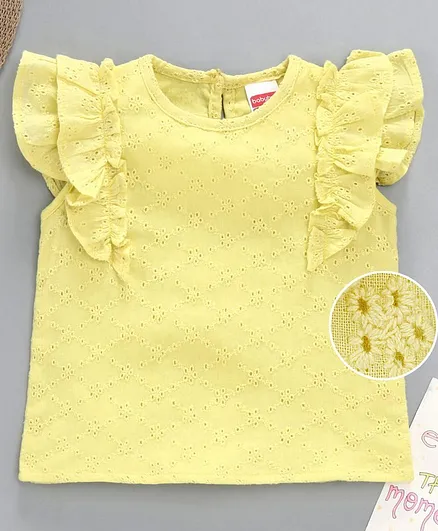 Babyhug Cap Sleeves Hakoba Top - Yellow