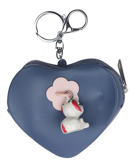 Yellow Bee Heart Shaped Mini Keychain Bag Charm Coin Purse with Dog - Navy