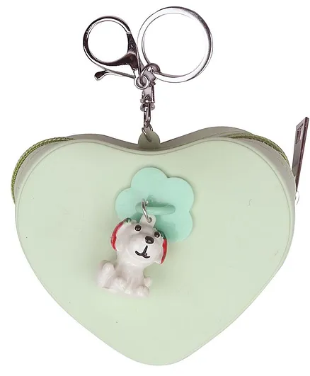Yellow Bee Heart Shaped Mini Keychain Bag Charm Coin Purse with Dog - Green
