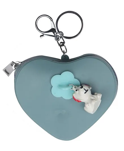 Yellow Bee Heart Shaped Mini Keychain Bag Charm Coin Purse with Dog - Teal Blue