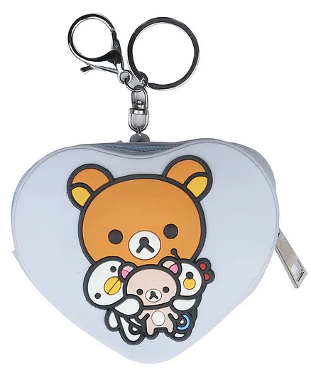 Yellow Bee Heart Shaped Mini Keychain Bag Charm Coin Purse With Teddy Bear - Light Purple