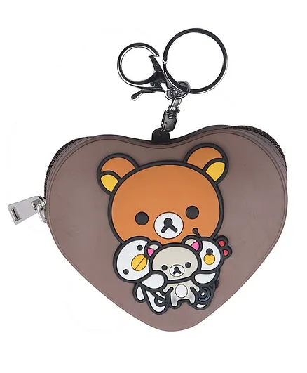 Yellow Bee Heart Shaped Mini Keychain Bag Charm Coin Purse With Teddy Bear - Brown
