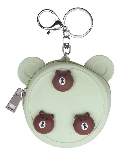 Yellow Bee Bag Charm Coin Purse With Bears - Green