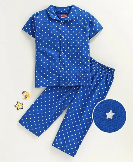 Babyhug Half Sleeves Night Suit Allover Star Print - Blue