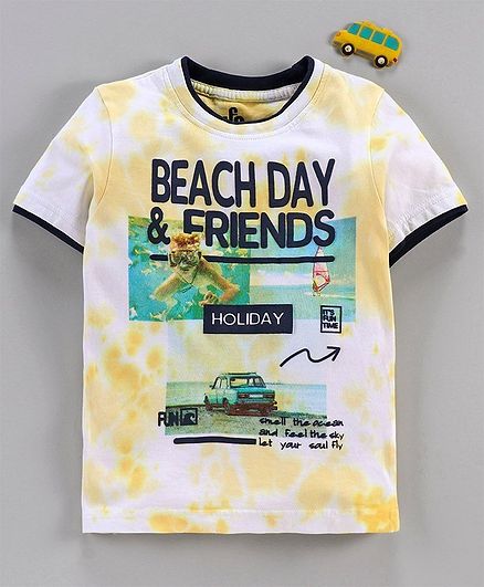 Under Fourteen Only Beach Day & Friends Print Half Sleeves Tee - Yellow