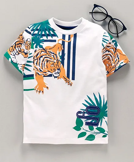 Under Fourteen Only Half Sleeves Tiger Print Tee - White