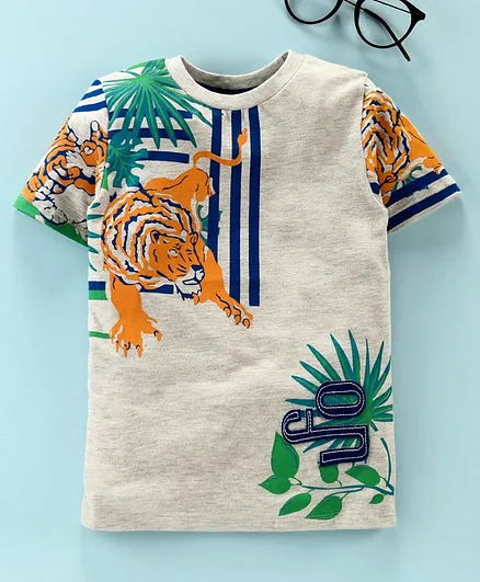 Under Fourteen Only Half Sleeves Tiger Print Tee - Grey