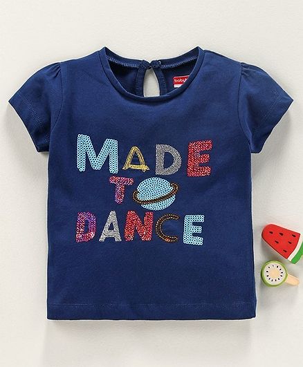 Babyhug Half Sleeves T-Shirt Text Embroidery - Blue