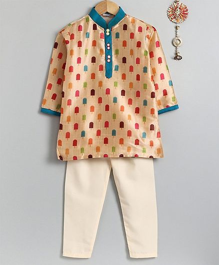 Asthetika Ice-Cream Printed Full Sleeves Kurta & Pajama Set - Multi Colour