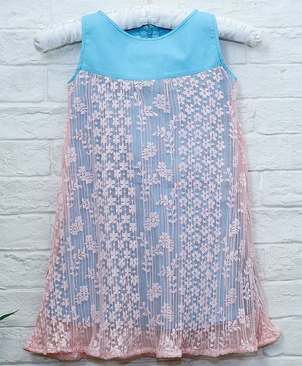Mish Organic Flower Lace Detailing Sleeveless Organic Cotton Dress - Sky Blue